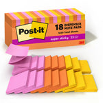Post-it Super Sticky Pop-up Notes, 3" x 3", Energy Boost Collection, 90 Sheet/Pad, 18 Pads/Pack (R33018SSAUCP)