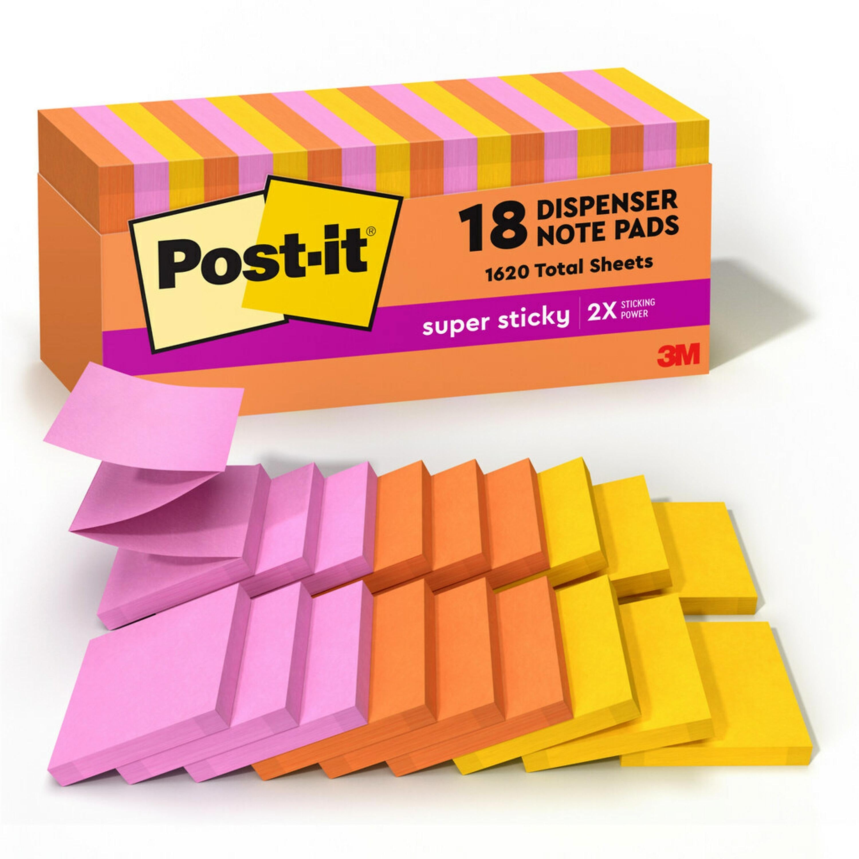 Post-it Super Sticky Pop-up Notes, 3" x 3", Energy Boost Collection, 90 Sheet/Pad, 18 Pads/Pack (R33018SSAUCP)