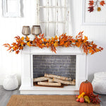 Nearly Natural 6' Assorted Autumn Maple Leaves, Pumpkins, Gourds, Berries and Pinecone Artificial Fall Garland (W1217)
