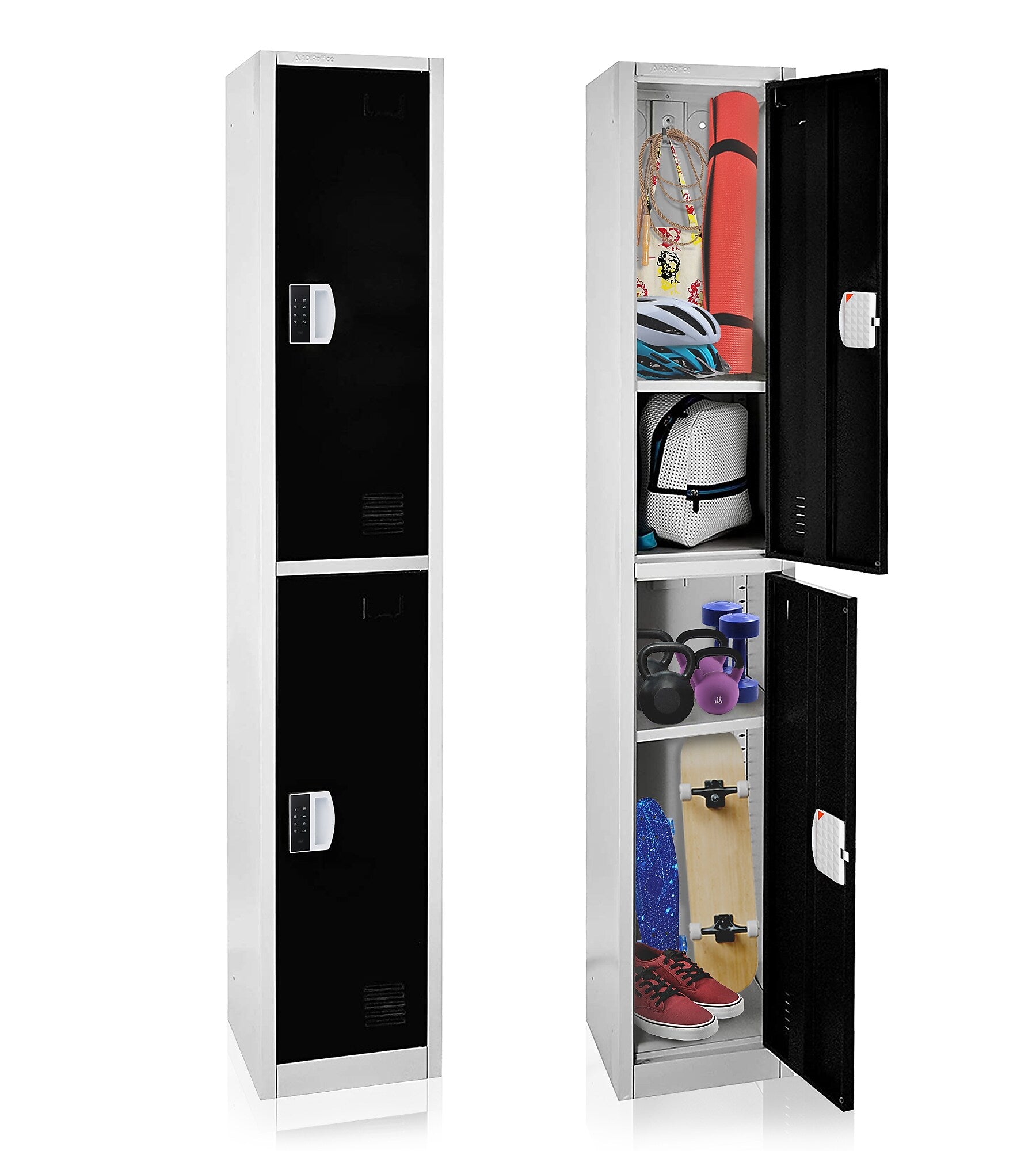 AdirOffice 72"H 2-Tier Black Storage Locker (ADI629-202-BLK-DL)