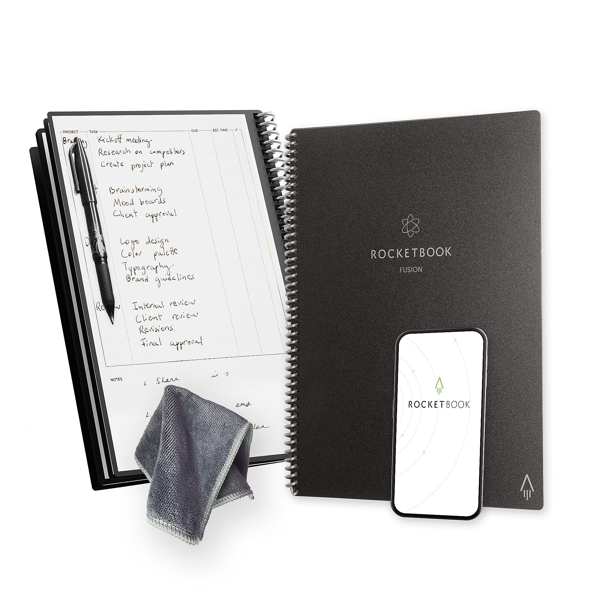 Rocketbook Fusion Reusable Notebook Planner Combo, 8.5" x 11", 42 Sheets, Black (EVRF-L-RC-A-FR)