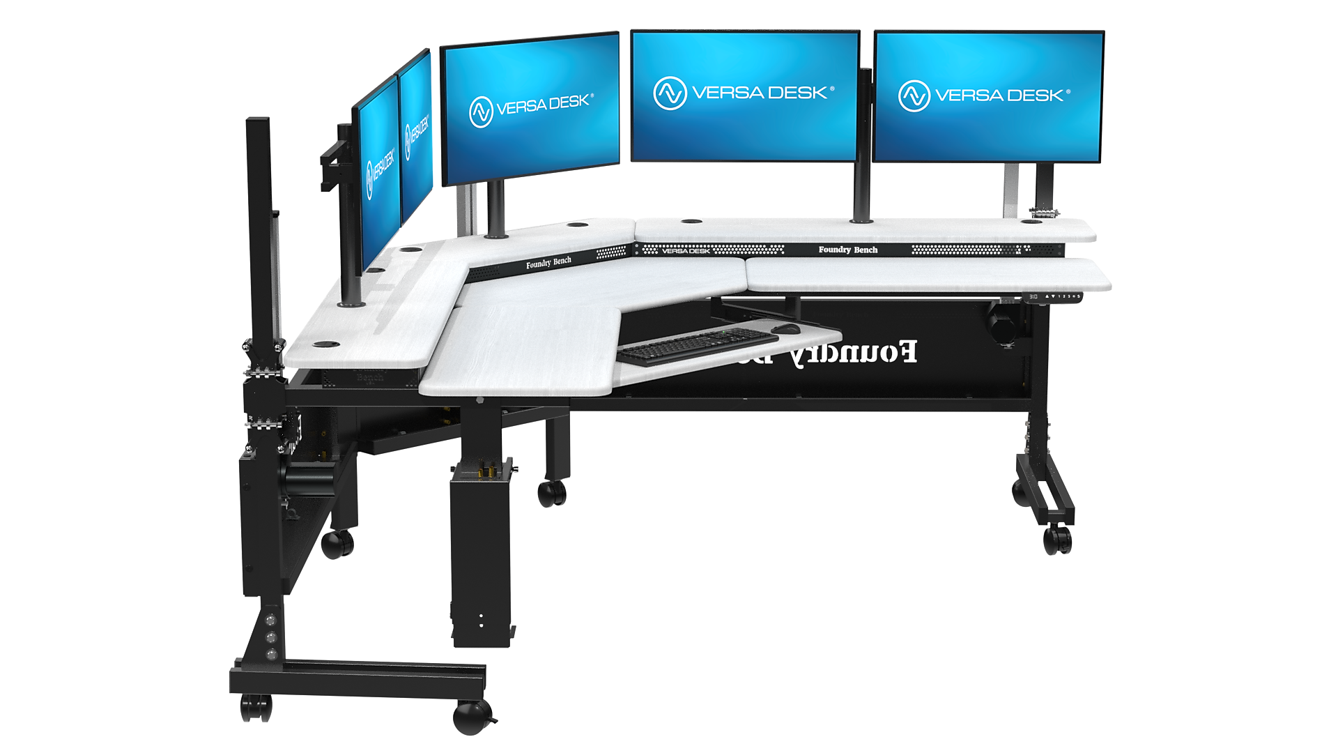 VersaDesk Foundry Bench 80"W Electric Corner Adjustable Standing Desk, White/Black (FBC8080-BW-APP)