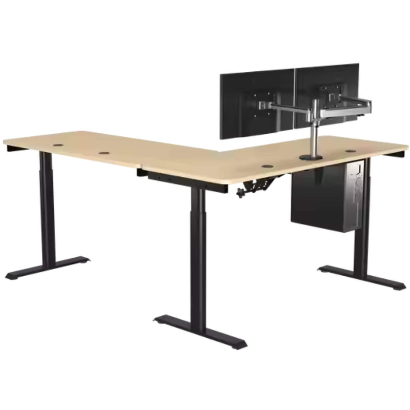 VersaDesk PowerLift 72"W Electric L-Shaped Adjustable Standing Desk, Maple/Black (PLLSD7272-BM-APP )