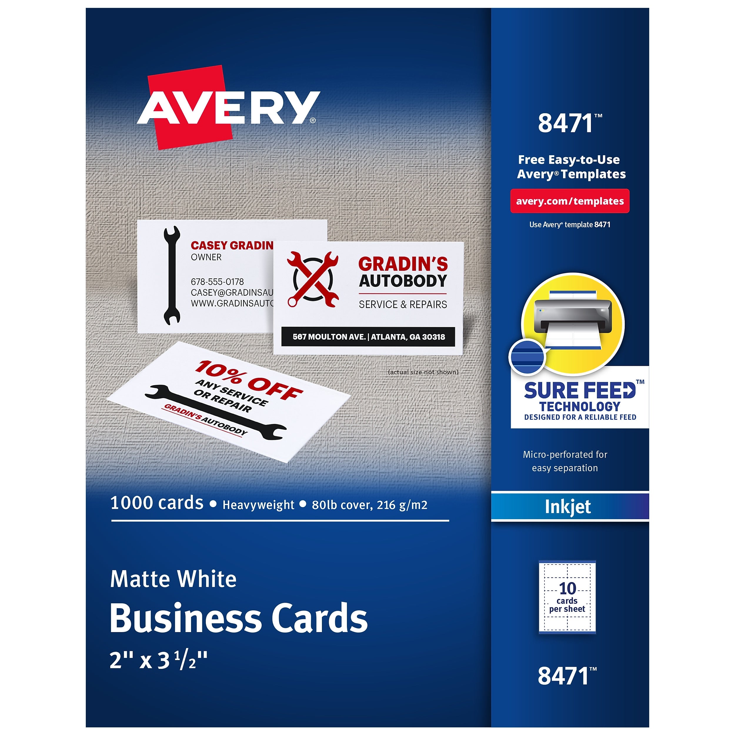 Avery Microperforated Business Cards, 2" x 3 1/2", Matte White, 1000 Per Pack (8471)