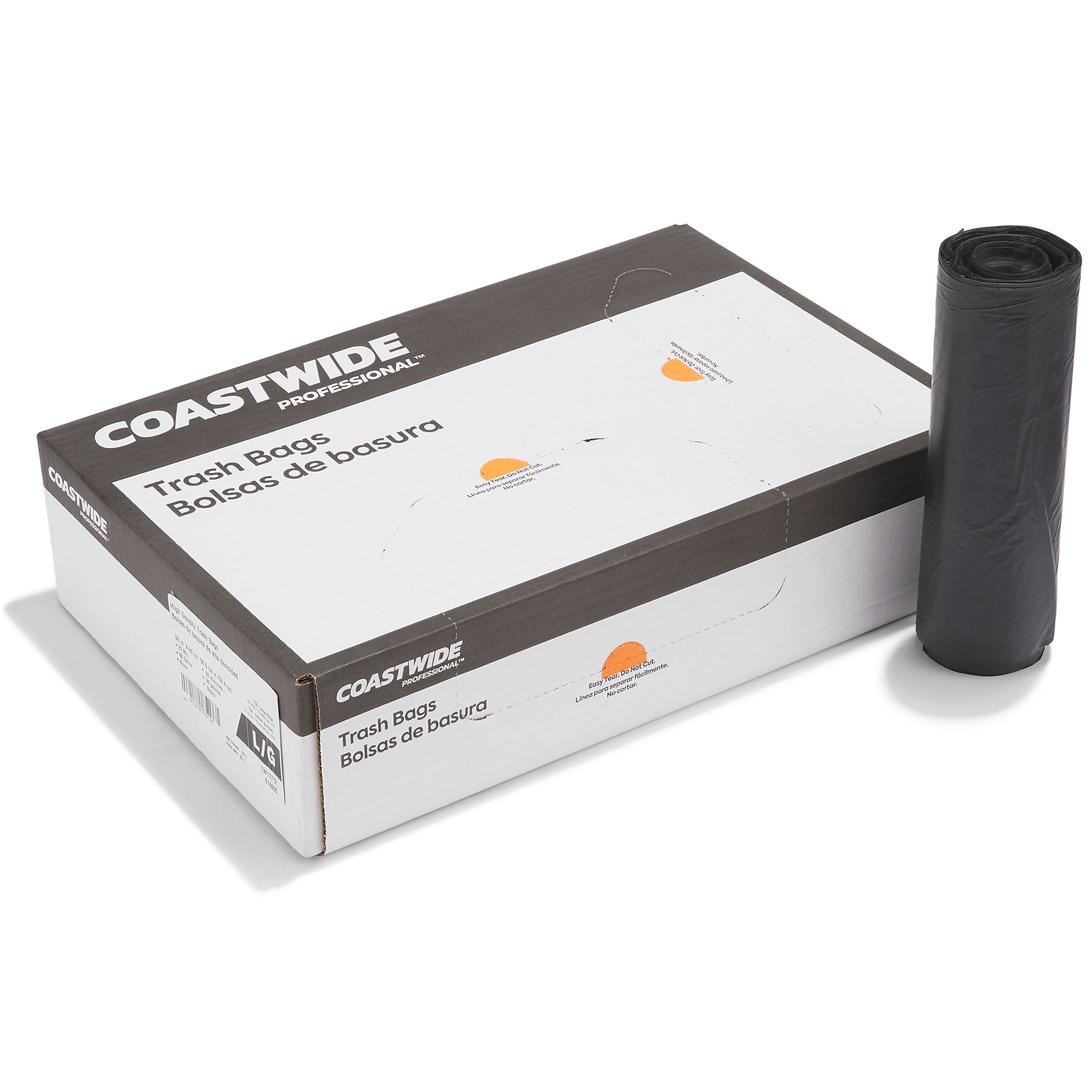 Coastwide Professional™ 55-60 Gallon Trash Bag, 38" x 60", High Density, 22 mic, Black, 150 Bags/Box (CW17712)