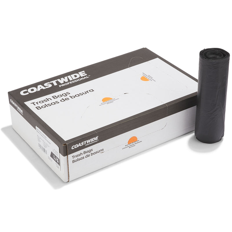 Coastwide Professional™ 55-60 Gallon Trash Bag, 38" x 60", High Density, 22 mic, Black, 150 Bags/Box (CW17712)