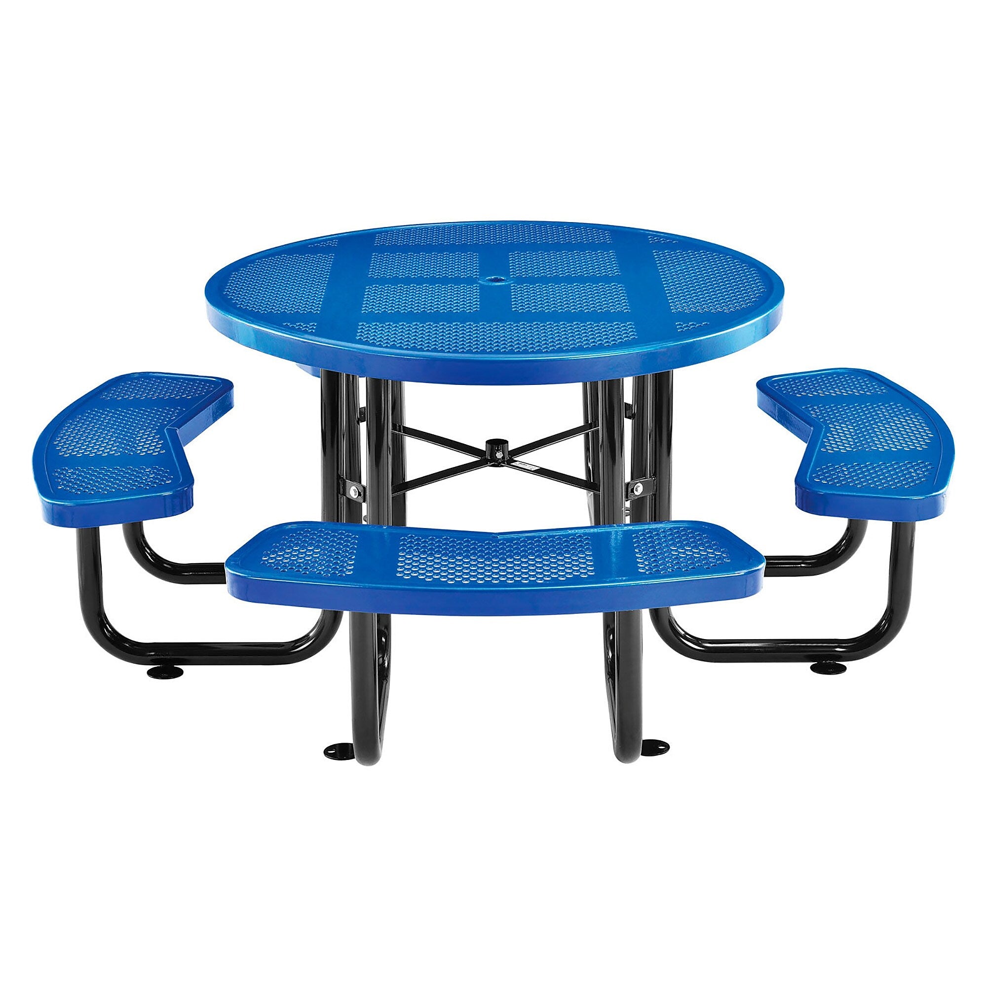 Global Industrial 46" Round Outdoor Steel Picnic Table, Perforated Metal, Blue (262078BL)