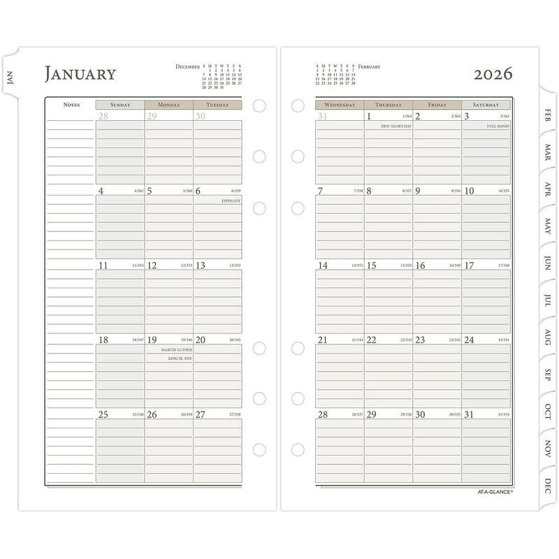 2026 AT-A-GLANCE 6.75" x 3.75" Daily & Monthly Planner Refill Pages, White/Brown (471-225-26)