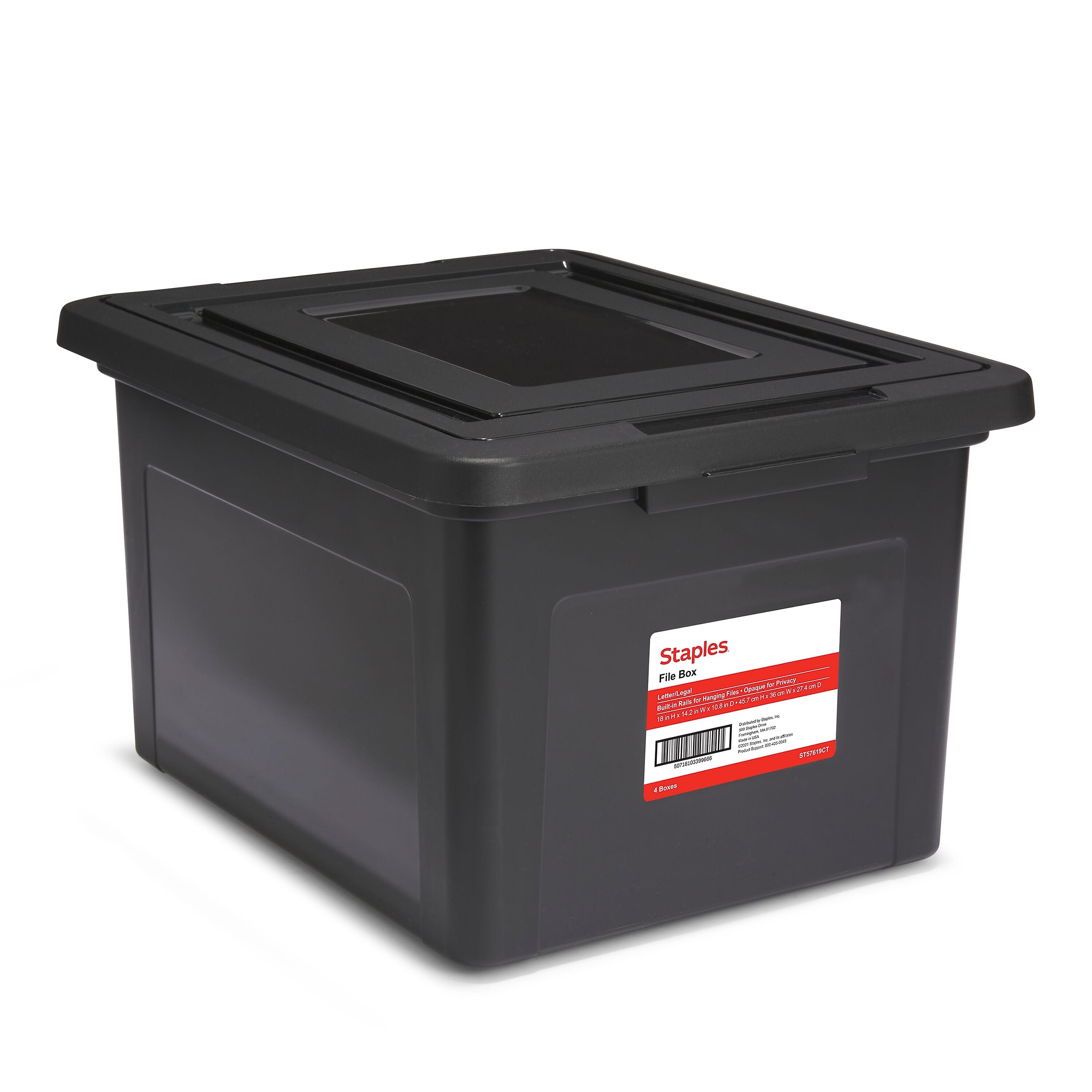 Staples Weather-Resistant File Box, Letter/Legal Size, Black, 4/Carton (TR57619CT)