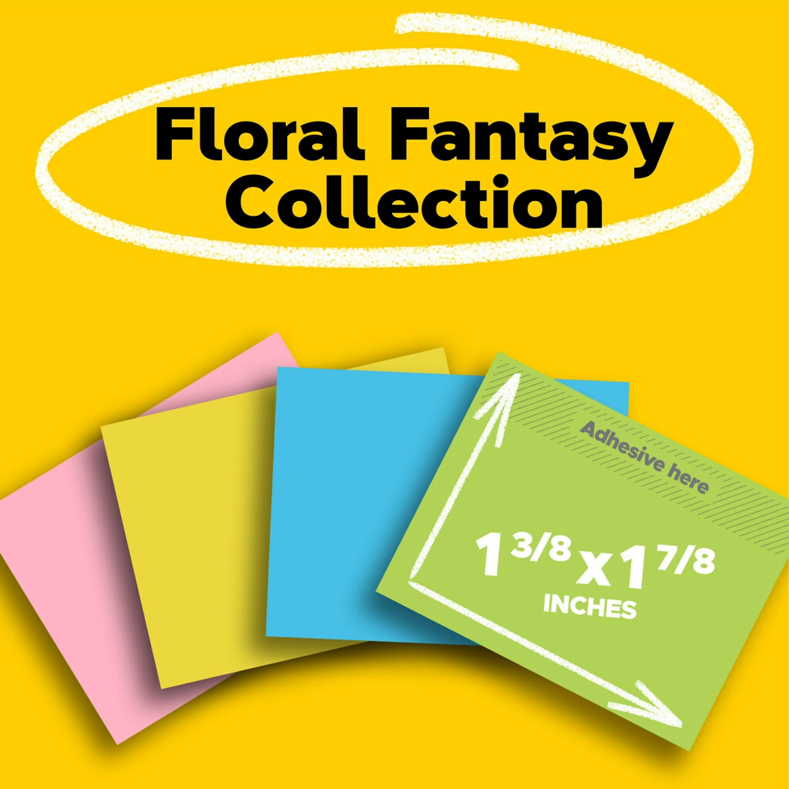Post-it Notes, 1 3/8" x 1 7/8", Floral Fantasy Collection, 100 Sheet/Pad, 12 Pads/Pack (653AU)