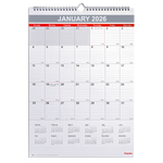 2026 Staples 12" x 17" Monthly Wall Calendar, White/Red/Gay (ST53913-26)