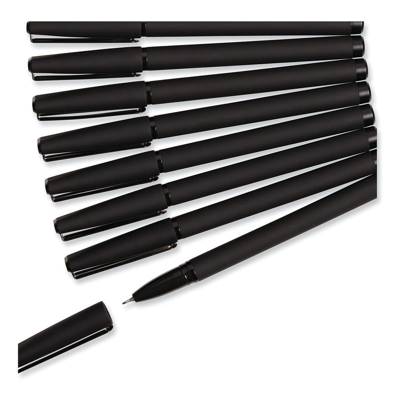 U Brands Catalina Soft Touch Porous Point Pen, Stick, Fine 0.7 mm, Black Ink, Black Barrel, Dozen