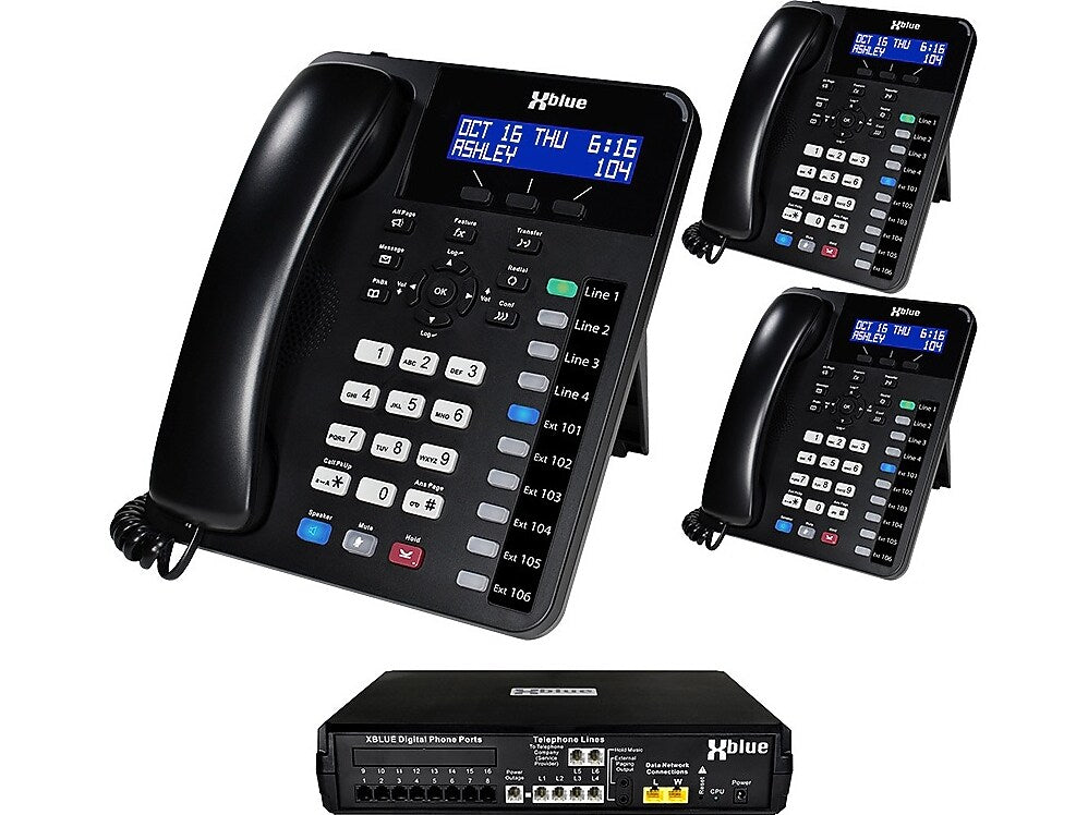 XBLUE X16 Plus 4-Line Phone with 4-Handsets & Digital Answering, Black (X16PLUS-XD104X3)