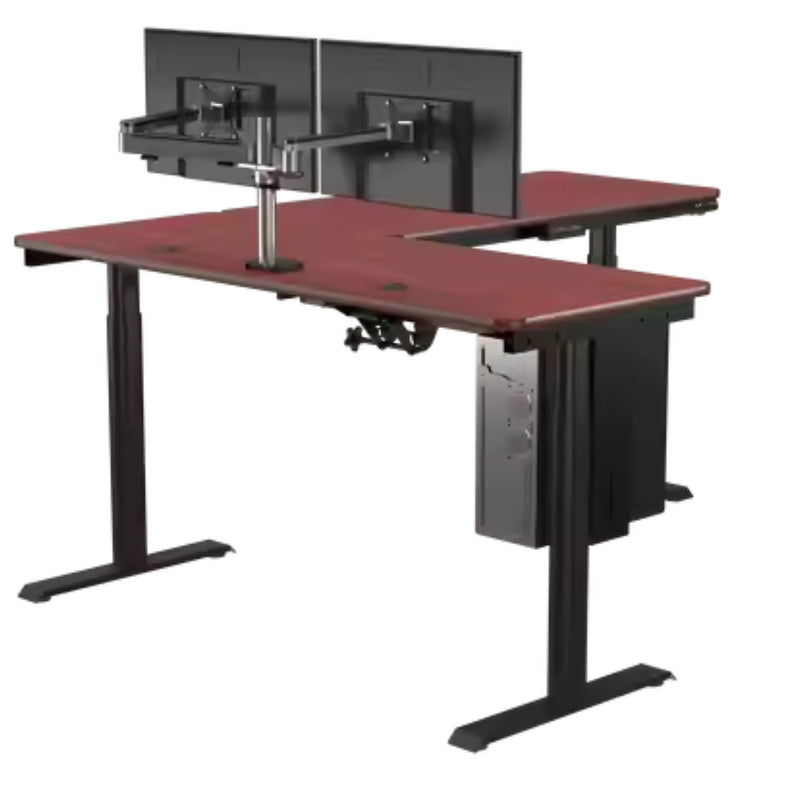 VersaDesk PowerLift 60"W Electric L-Shaped Adjustable Standing Desk, Cherry/Black (PLLSD6072-BC-APP)