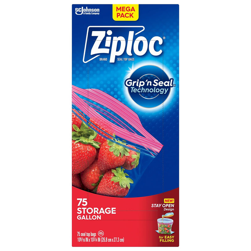 Ziploc Double Zipper Storage Bag, Gallon, 75 Bags/Box (314472)