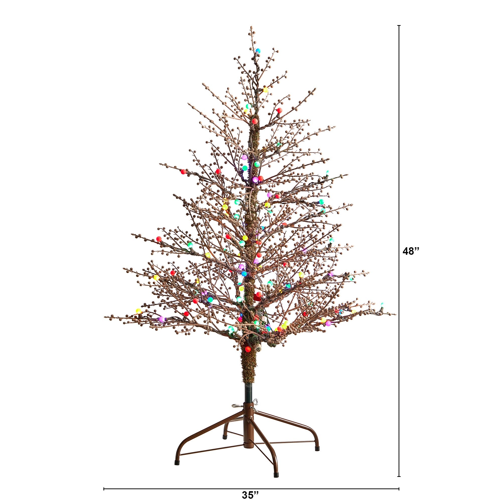 Nearly Natural 4-ft Frosted Berry Twig Artificial Christmas Tree with 100 Multicolored Gum Ball LED Lights (T3256)