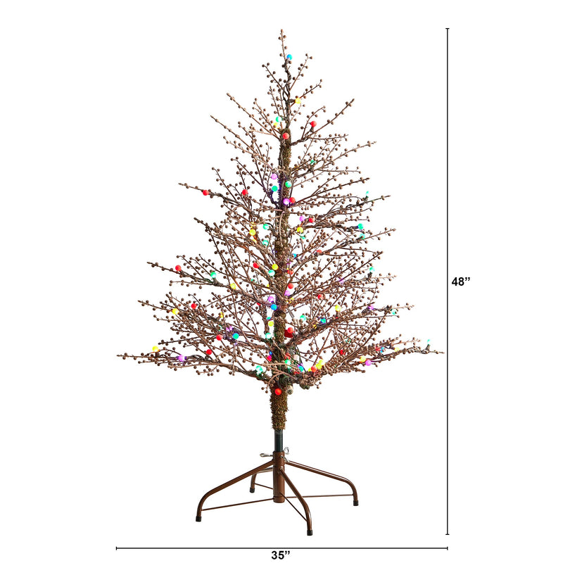 Nearly Natural 4-ft Frosted Berry Twig Artificial Christmas Tree with 100 Multicolored Gum Ball LED Lights (T3256)