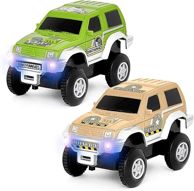 JitteryGit XTRA 4X4 Race Cars for Dinosaur Race Track Set, Green/Tan (000860009329553)