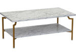 Household Essentials Crown 43.3"W x 23.6"D Laminate Coffee Table, White Marble/Gold (8237-1)