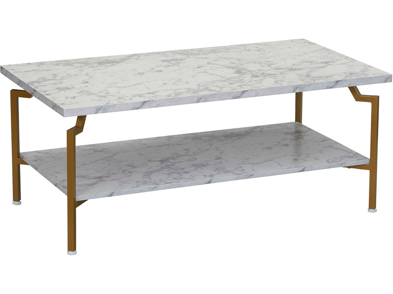 Household Essentials Crown 43.3"W x 23.6"D Laminate Coffee Table, White Marble/Gold (8237-1)