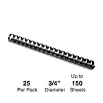 Staples® 3/4" Plastic Binding Spine Comb, 150 Sheet Capacity, Black, 25/Pack (17460/ST17460)