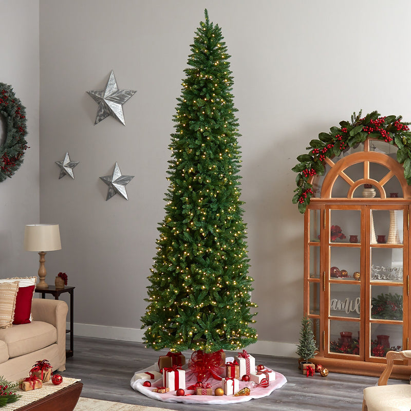 Nearly Natural 11-ft Slim Green Mountain Pine Artificial Christmas Tree with 950 Clear LED Lights (T3329)