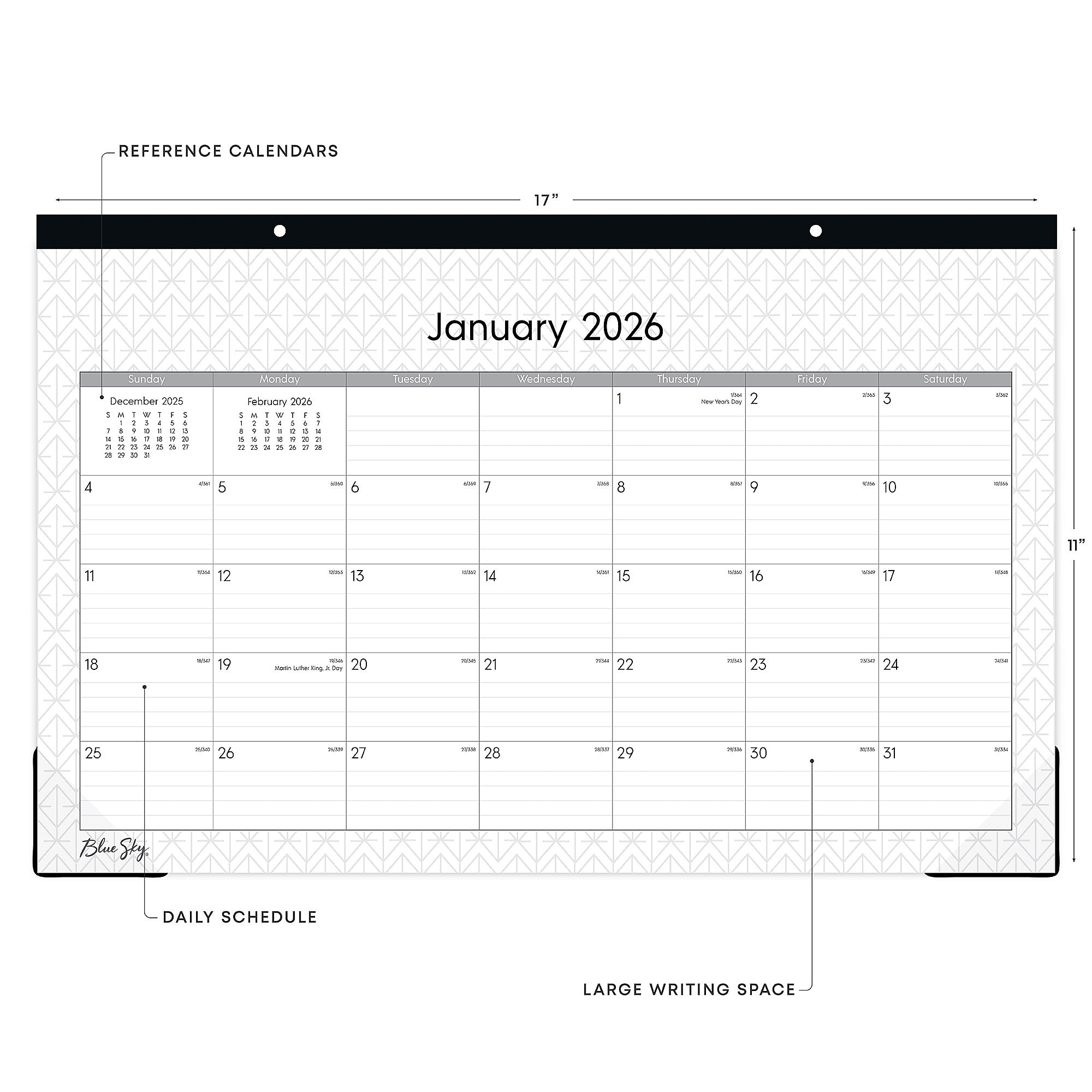 2026 Blue Sky Enterprise 17" x 11" Monthly Desk Calendar, Black/White (111293-26)