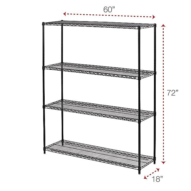 Alera All-Purpose Wire Shelving Starter Kit, 4-Shelf, 60 X 18 X 72, Black Anthracite+