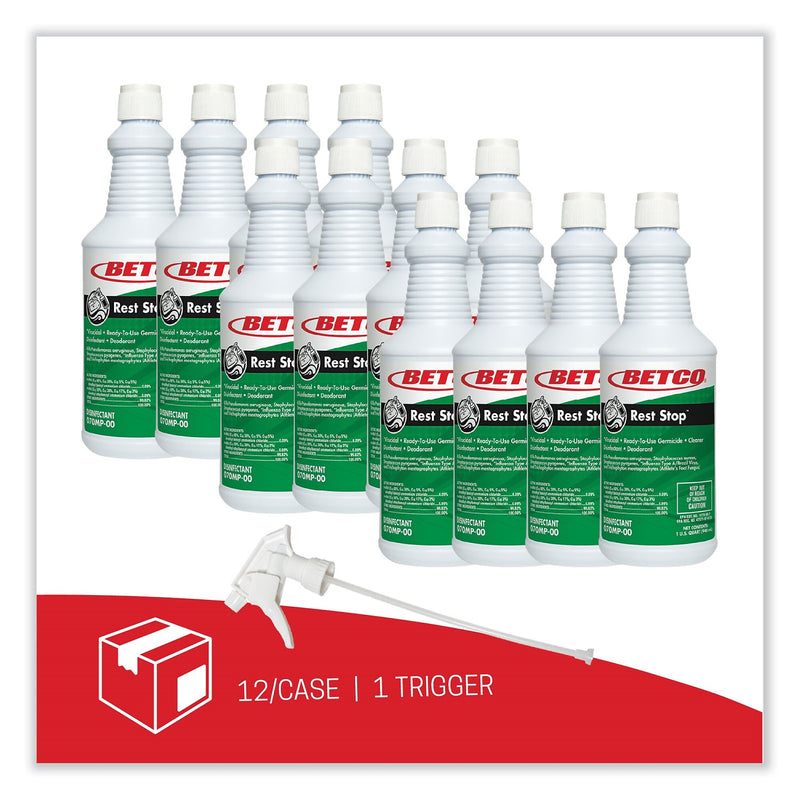 Betco Rest Stop Non-Acid Bowl and Restroom Cleaner, Floral Fresh Scent, 32 oz Bottle, 12/Carton
