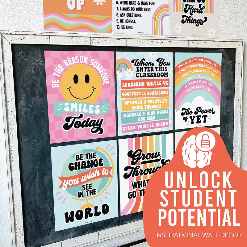 Hadley Designs 14" x 11" Retro Growth Mindset Classroom Decor Posters, 9/Set (HDDX004ACAK3H)