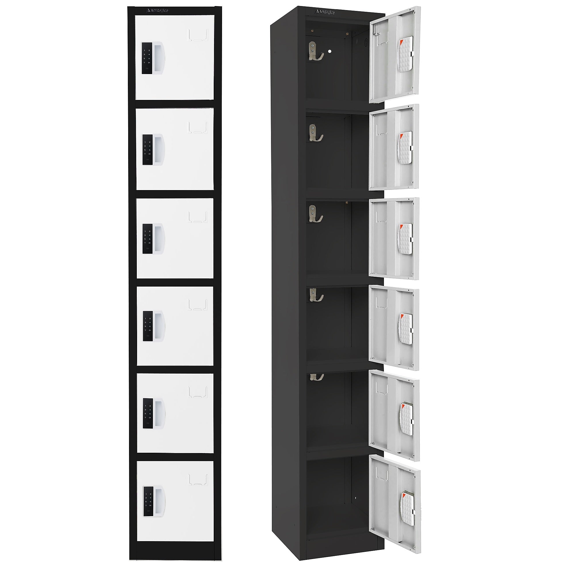 AdirOffice 72"H 6-Tier Black/White Storage Locker (ADI629-206-B-W-DL)
