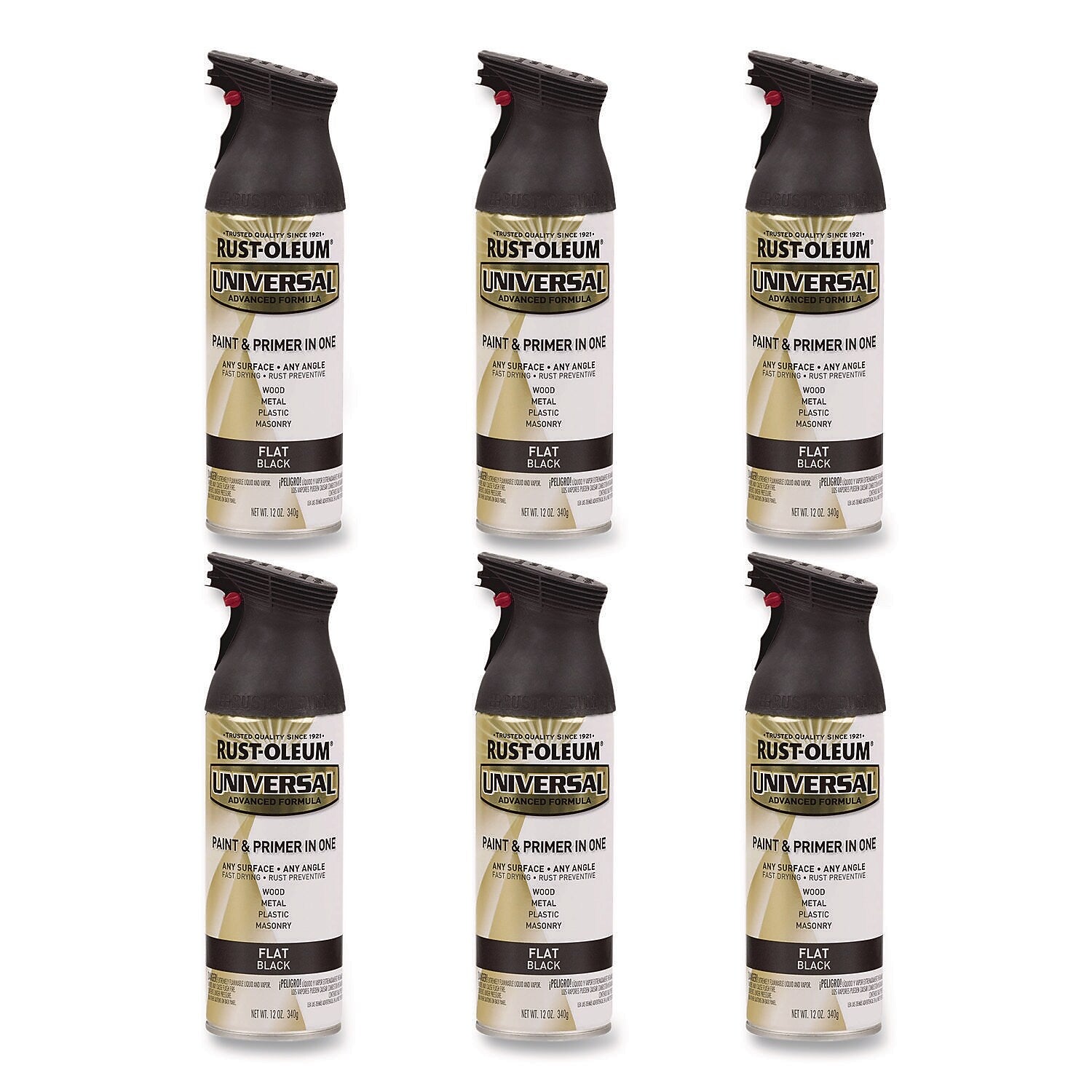 Rust-Oleum Universal Premium Spray Paint, Black, 12 oz., 6/Carton (245198)