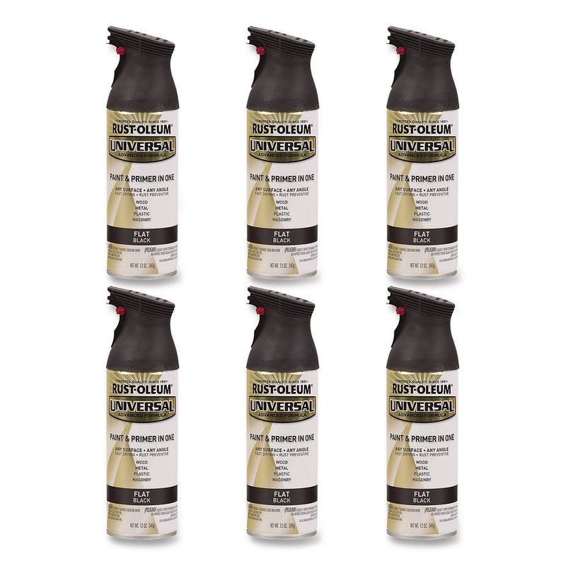 Rust-Oleum Universal Premium Spray Paint, Black, 12 oz., 6/Carton (245198)