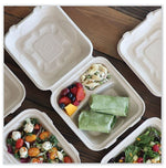 World Centric Fiber Hinged Containers, 2-Compartment, 8.8" x 8.2" x 2.9", Natural, Paper, 300/Carton (WORTOSCU8TLFP)