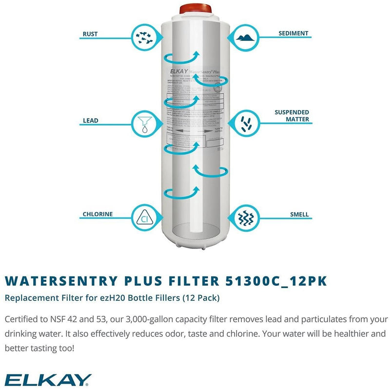 Elkay Replacement Filter Cartridge for WaterSentry Plus Filtration System (51300C_12PK)
