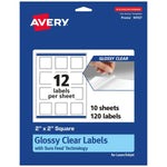 Avery Laser/Inkjet Square Glossy Labels, 2" x 2", Clear, 120 Labels/Pack (94107)