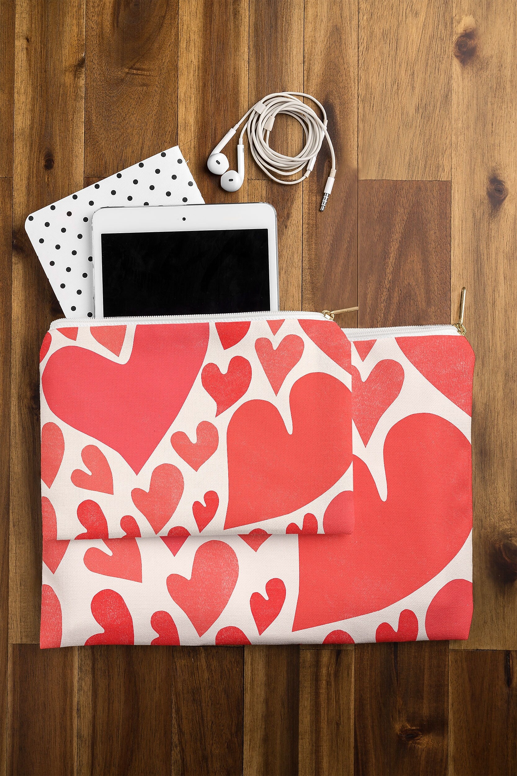 DENY Designs Revive Hearts 8.5" Polyester Travel Pouch, Water Resistant, Multicolored (89152-WPOFSM)