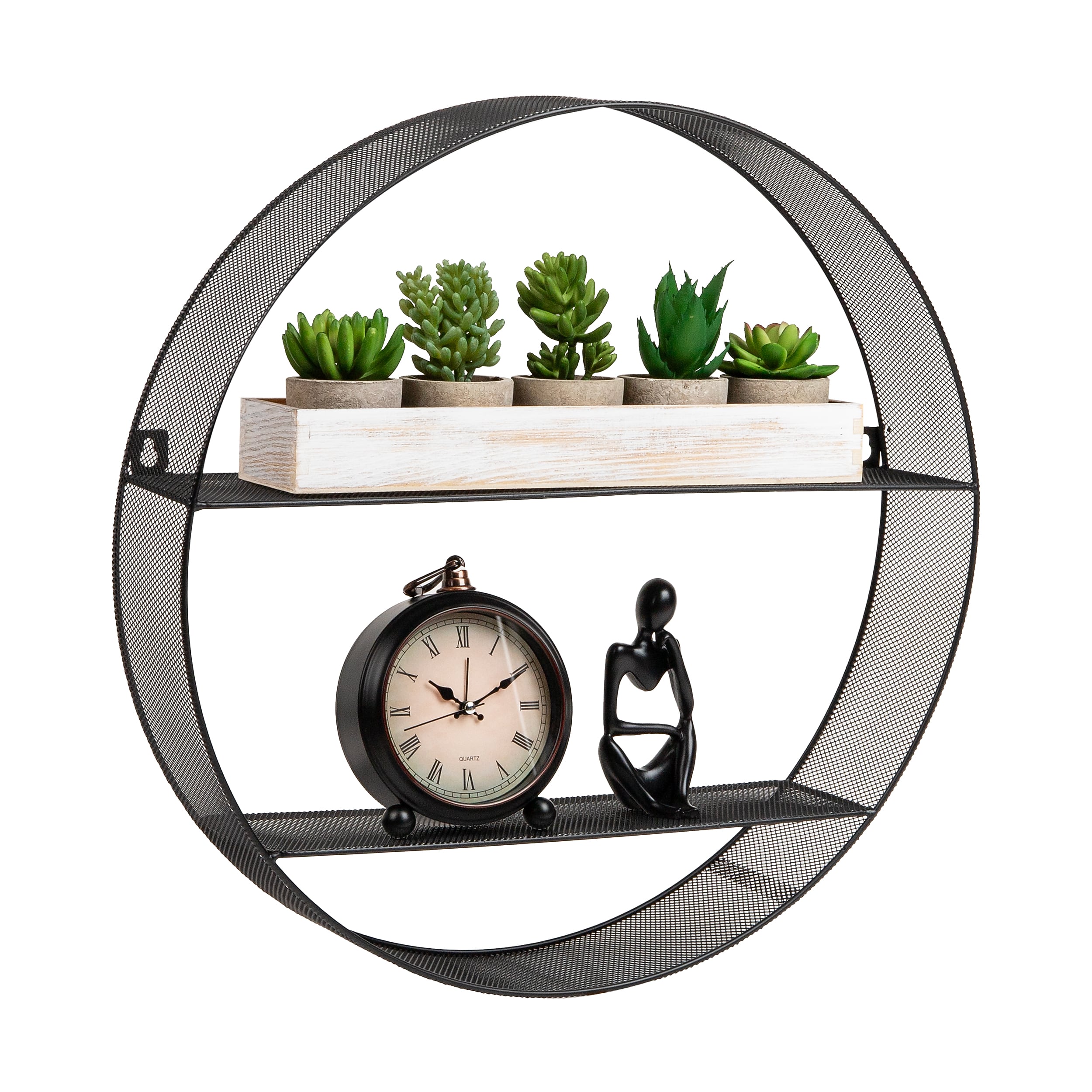 Mind Reader 2-Shelf Metal Wall Decor Circular Floating Shelves, 18" x 4" x 18", Black (WALLCIR-BLK)