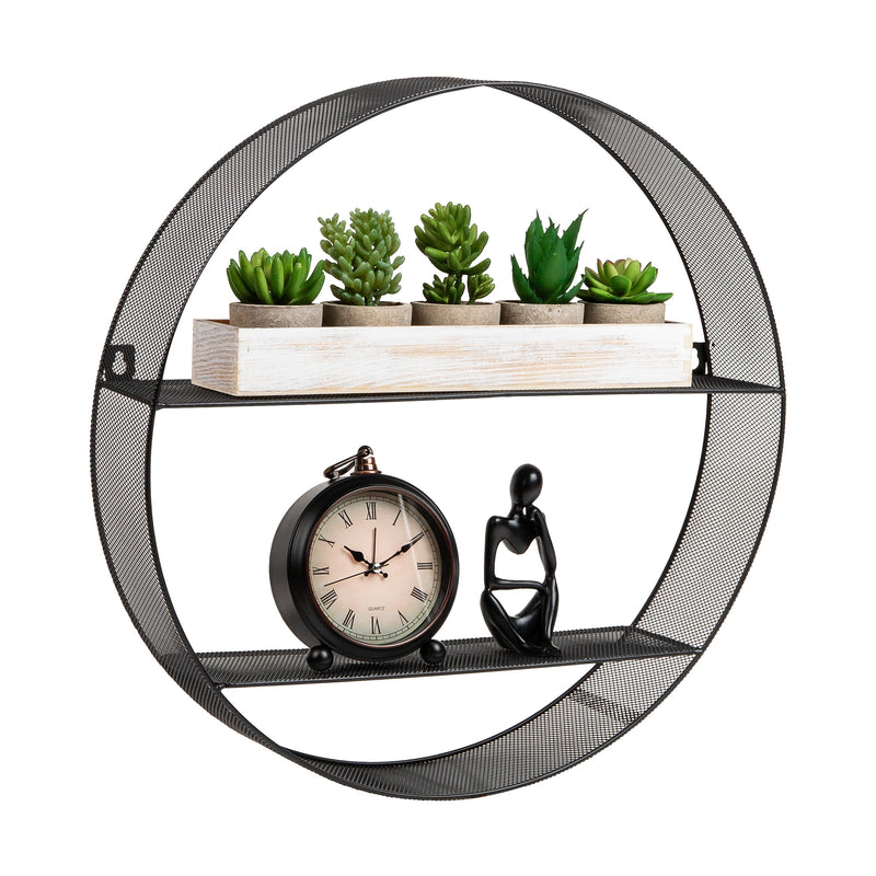 Mind Reader 2-Shelf Metal Wall Decor Circular Floating Shelves, 18" x 4" x 18", Black (WALLCIR-BLK)
