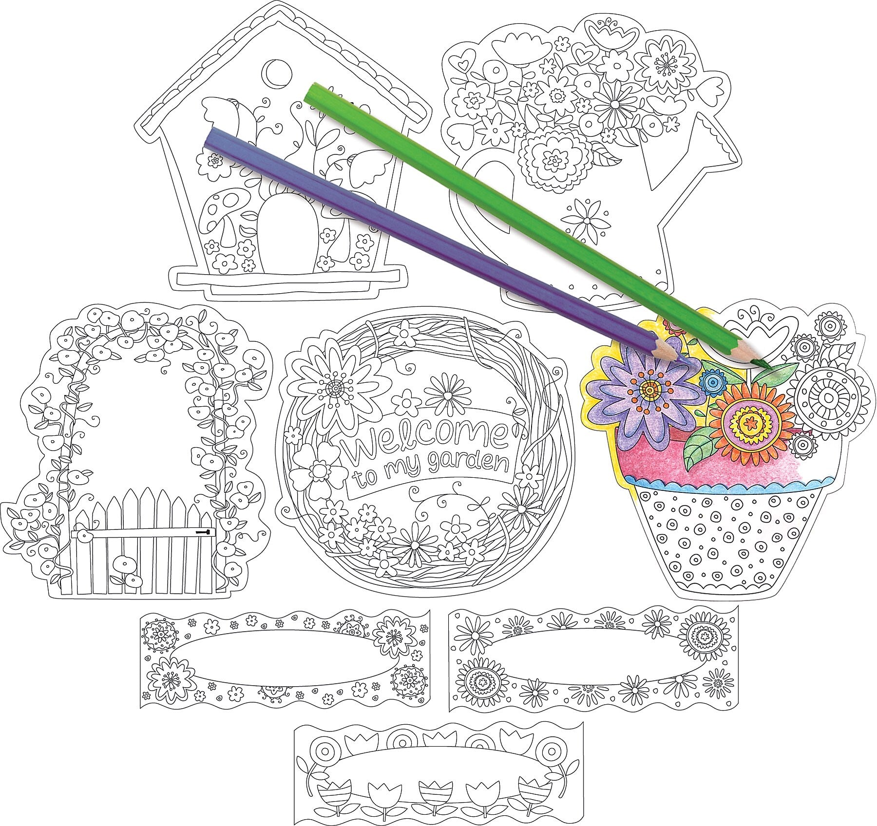 Barker Creek Color Me! Garden & City Double Sided Accent 2-Pack (2 designs), 72 Pieces/Set (BC3720)