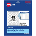 Avery Laser/Inkjet Round Multipurpose Labels, 1" Dia, Glossy White, 2400 Labels/Box (94500)