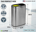 Alpine Industries Stainless Steel Dual Compartment Trash Can with Lid and Liner, 21 Gallon, 2/Pack (ALP470-R-40L-2PK)