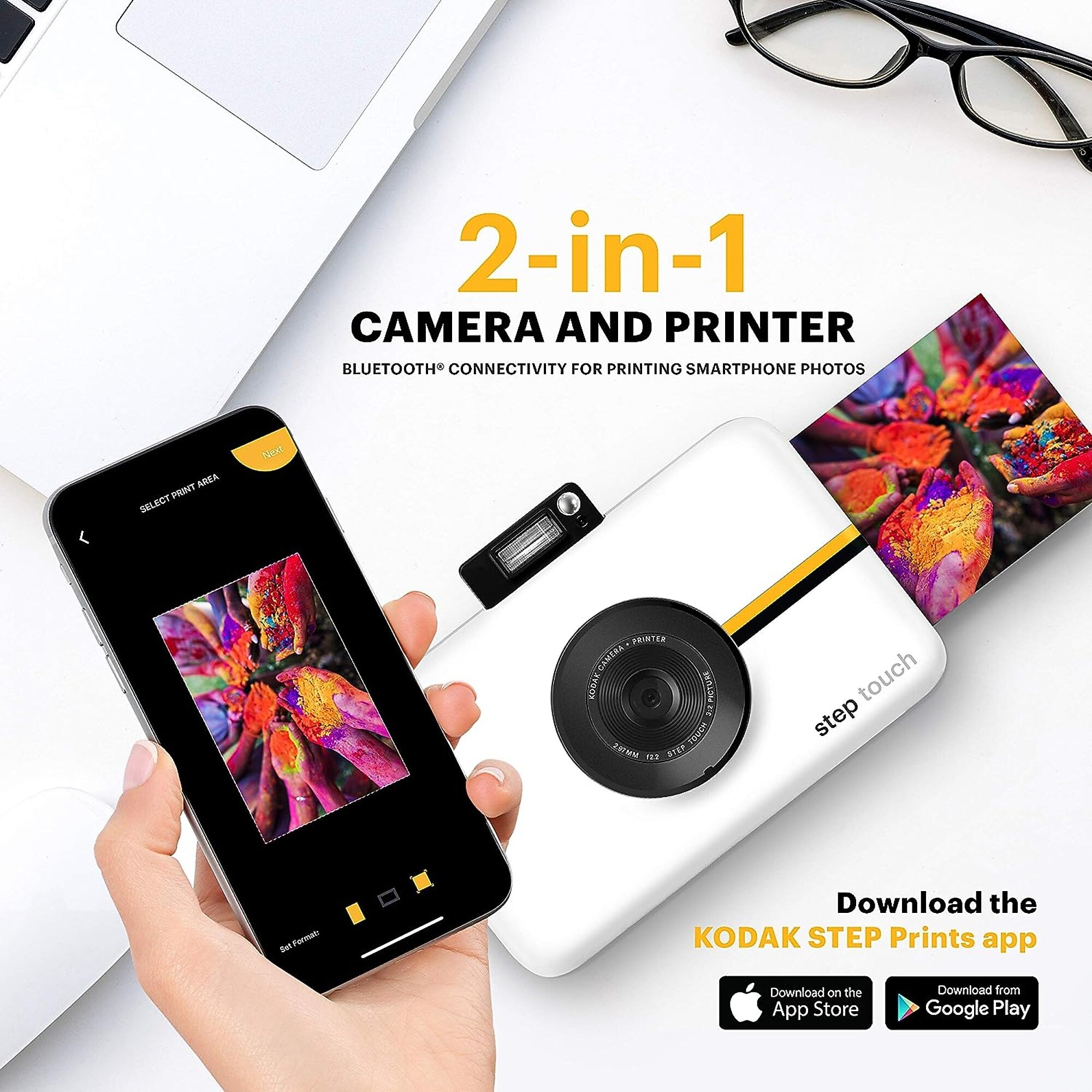 Kodak Step Touch 13MP Digital Camera & Instant Printer, 14x Optical Zoom, White (RODITC20W)