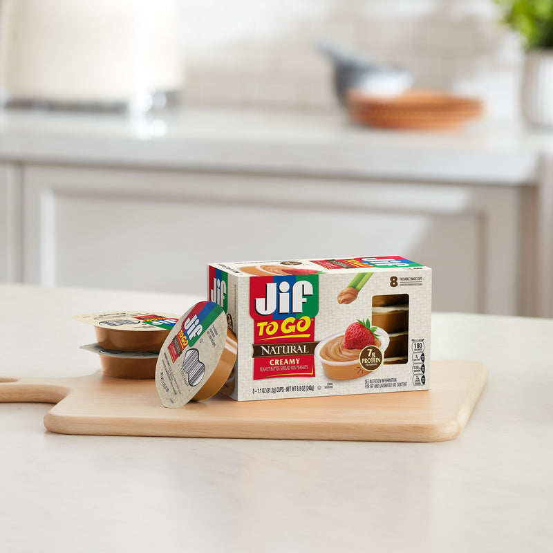 Jif To Go Natural Creamy Peanut Butter, 1.1 oz., 8/Box, 6 Boxes/Case (SMU99266)