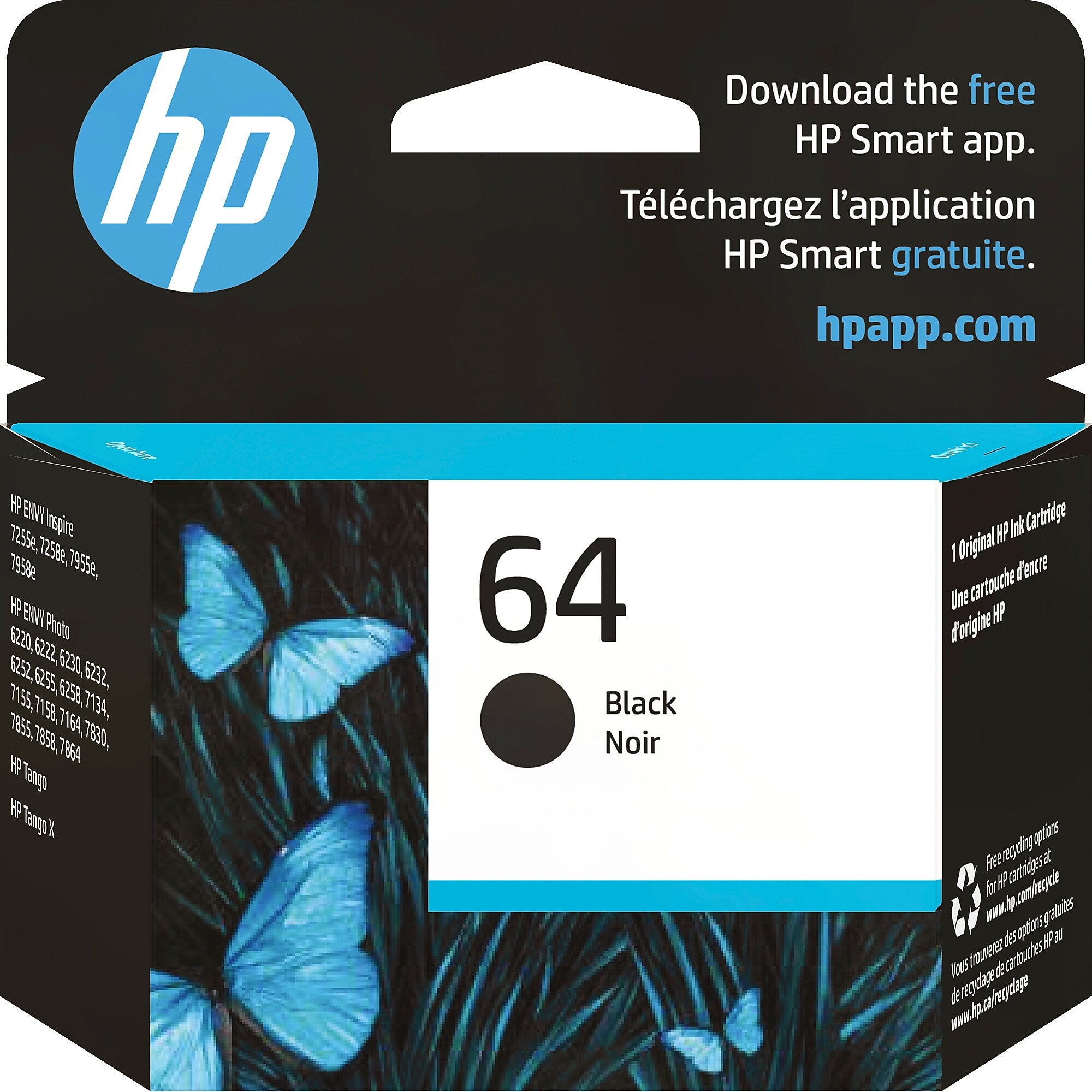 HP 64 Black Standard Yield Ink Cartridge, Prints Up to 200 Pages (N9J90AN#140)