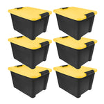Iris 20 Quart Storage Bin with Latching Lid, Plastic, Black, 6/Pack (500417)