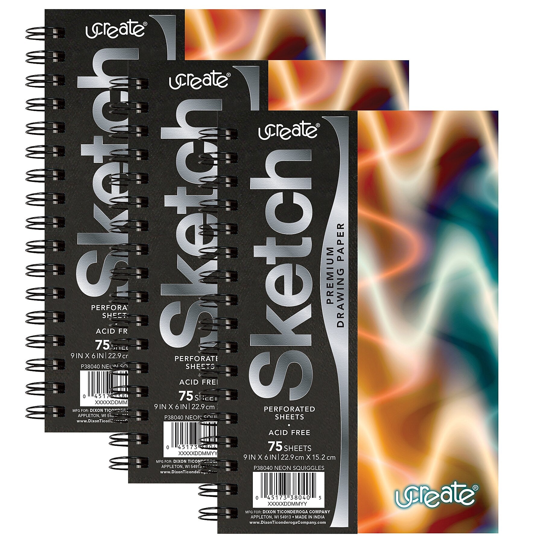 uCreate 6" x 9" Wire Bound Sketch Book, 75 Sheets/Book, 3 Pads/Bundle (PAC38040-3)
