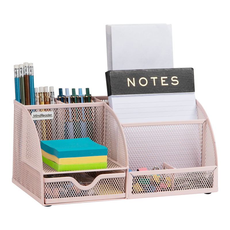 Mind Reader 7-Compartment Metal Desk Organizer, Pink (JOEORG-PNK)