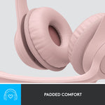 Logitech H390 Wired Headset For PC/Laptop, Rose Noise Canceling Stereo Computer Headset, USB-A (981-001280)