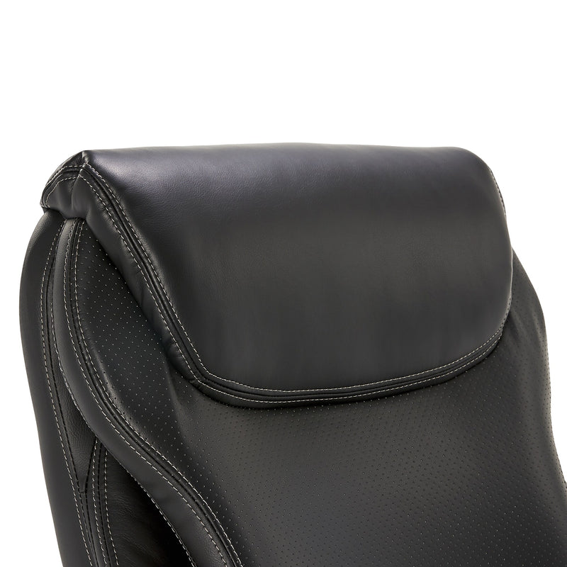 La-Z-Boy Hyland Ergonomic Bonded Leather Swivel Executive Chair, Black/Mahogany Wood (45779A)